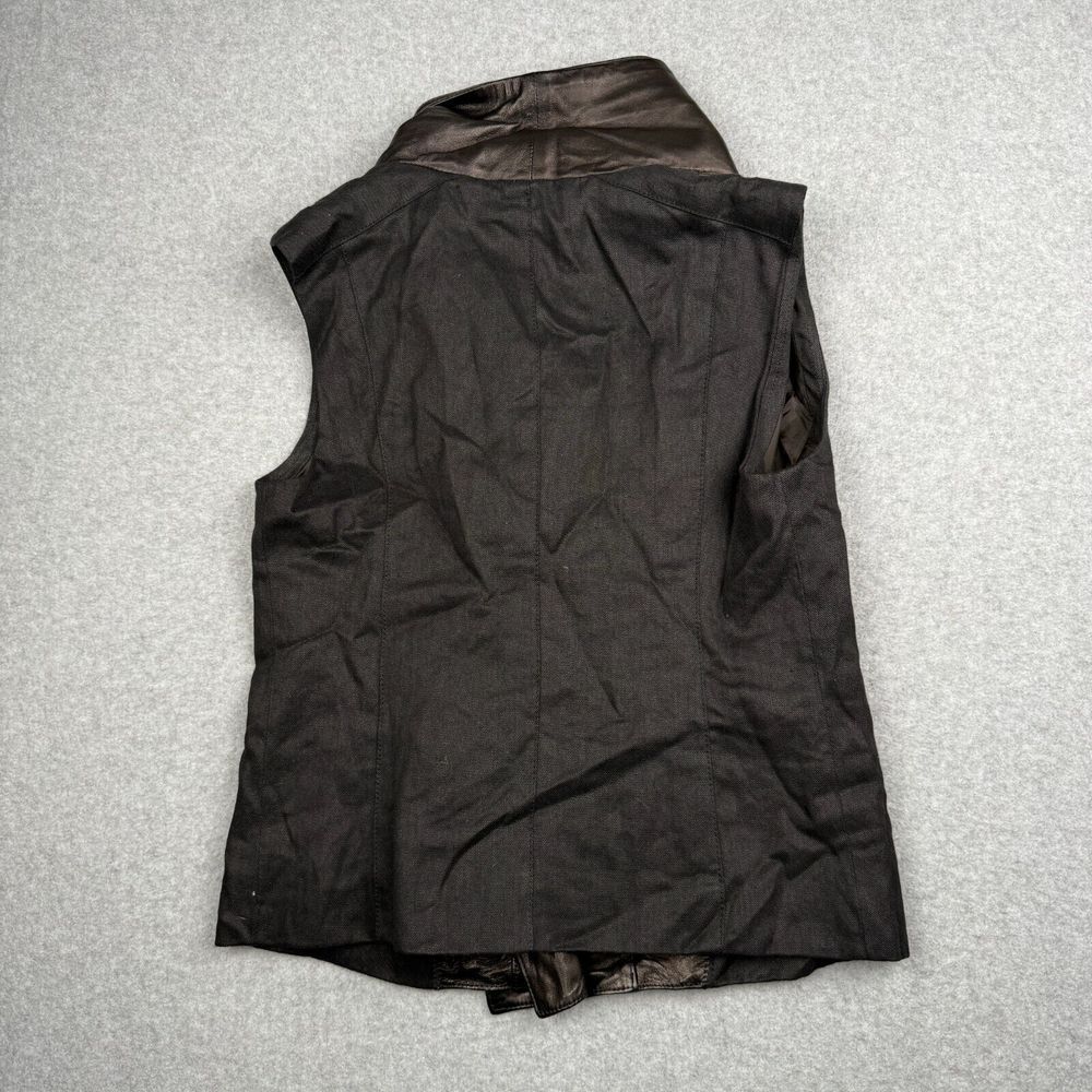 VINCE Black Leather Linen Women's Sleeveless Moto Vest - Size XS - Picture 2 of 6